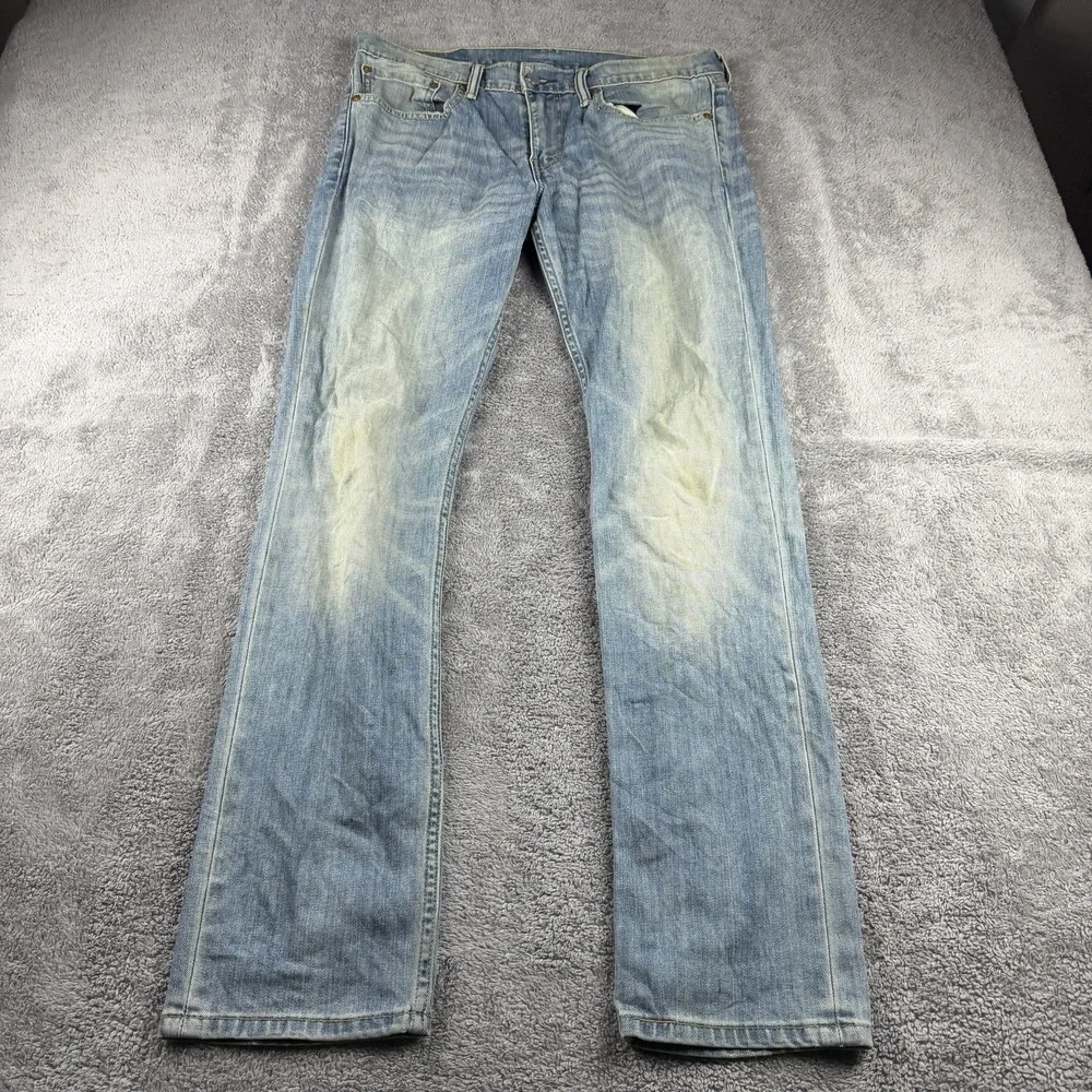 Levis Straight Leg Jeans Mens‎ 34x31 Blue Light Wash Denim Low Rise